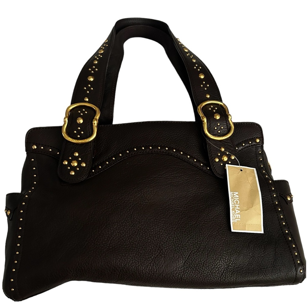 Vintage Michael Kors, leather chocolate brown with gold studs comes with duster